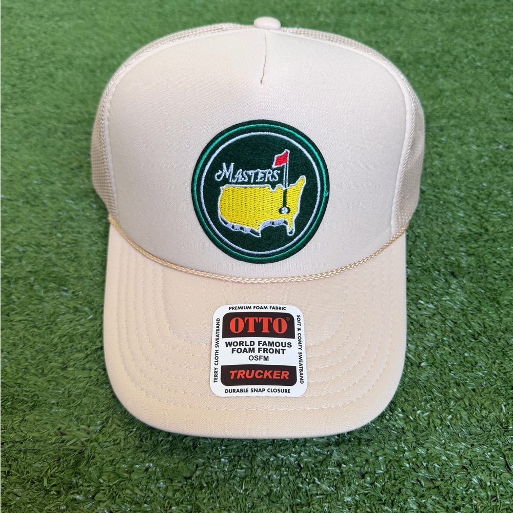 Cream Trucker Hat with Masters Logo, Masters Golf Cap